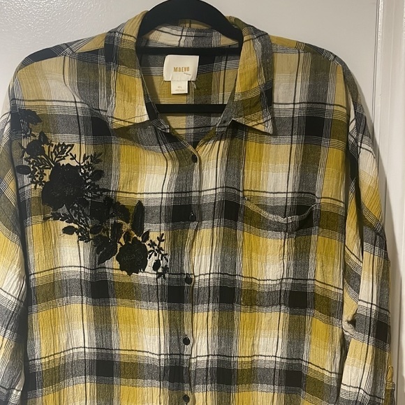 Anthropologie Maeve Yellow Plaid Button Down Blouse Large - Picture 2 of 10